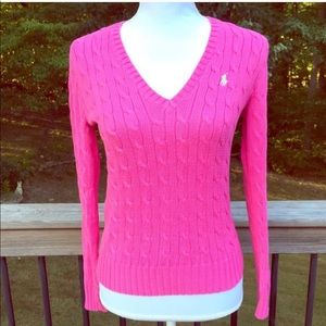 ralph lauren sport pink cable knit sweater
